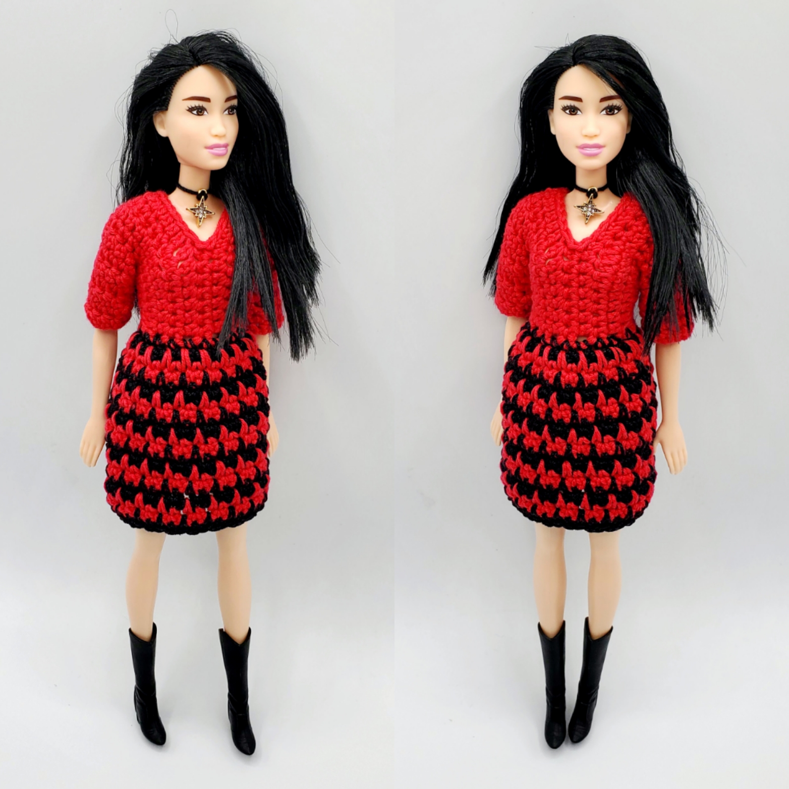 Handcrafted blue summer doll dress crocheted clothes for Barbie